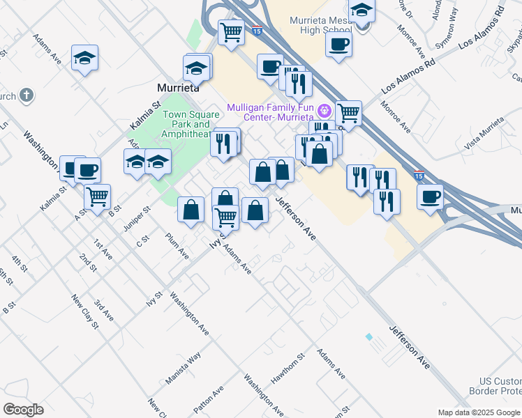 map of restaurants, bars, coffee shops, grocery stores, and more near 41531 King Palm Avenue in Murrieta