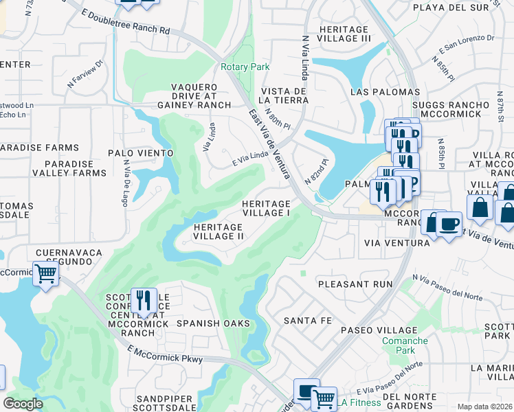 map of restaurants, bars, coffee shops, grocery stores, and more near 7967 East Vía Costa in Scottsdale