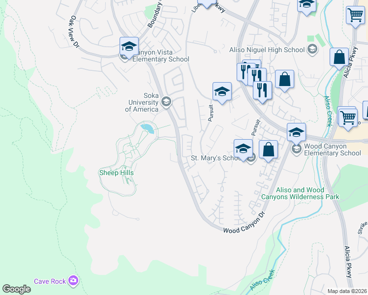 map of restaurants, bars, coffee shops, grocery stores, and more near 116 La Mirage Circle in Aliso Viejo