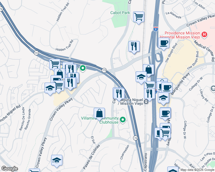 map of restaurants, bars, coffee shops, grocery stores, and more near 28092 Bedford Drive in Laguna Niguel