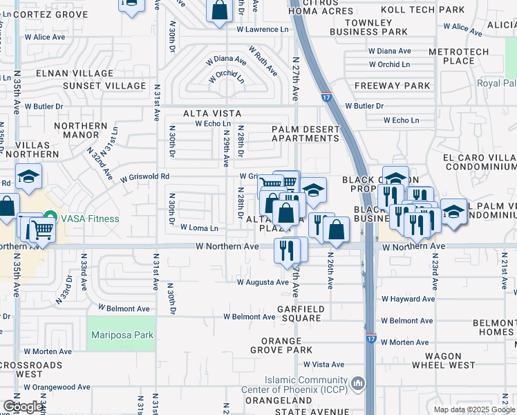 map of restaurants, bars, coffee shops, grocery stores, and more near 8105 North 28th Avenue in Phoenix