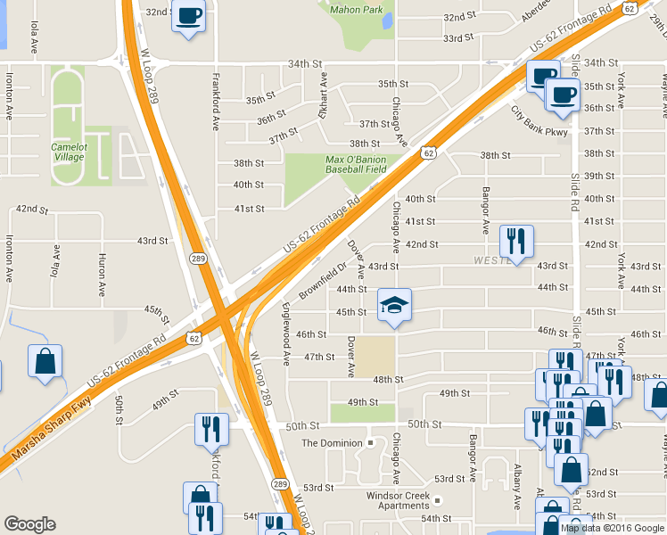 map of restaurants, bars, coffee shops, grocery stores, and more near 5614 Brownfield Drive in Lubbock