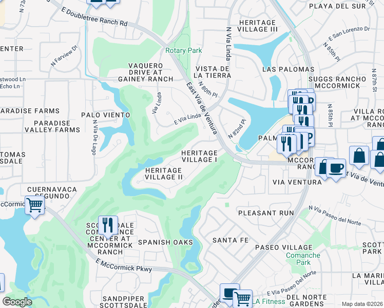 map of restaurants, bars, coffee shops, grocery stores, and more near 7967 East Vía Costa in Scottsdale
