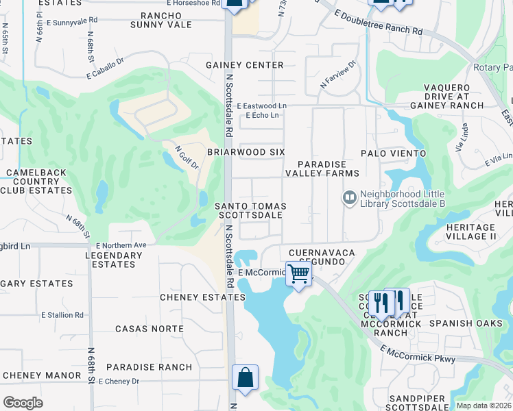 map of restaurants, bars, coffee shops, grocery stores, and more near 7264 East Maverick Road in Scottsdale