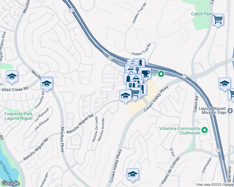 map of restaurants, bars, coffee shops, grocery stores, and more near 28075 Caldaro in Laguna Niguel