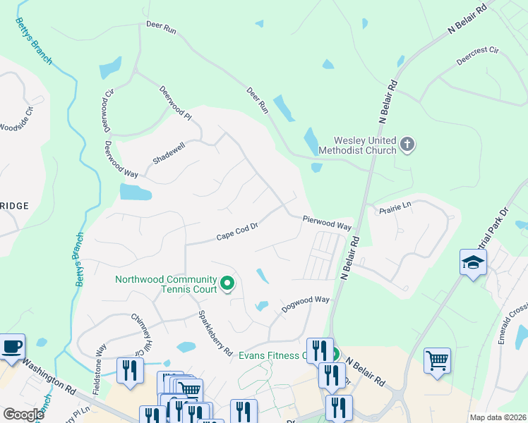 map of restaurants, bars, coffee shops, grocery stores, and more near 4463 Cape Cod Drive in Evans