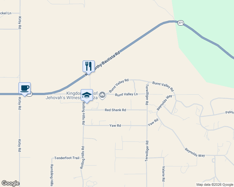 map of restaurants, bars, coffee shops, grocery stores, and more near 58785 Burnt Valley Road in Anza