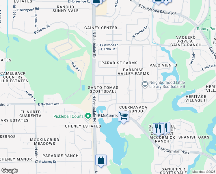 map of restaurants, bars, coffee shops, grocery stores, and more near 7264 East Maverick Road in Scottsdale