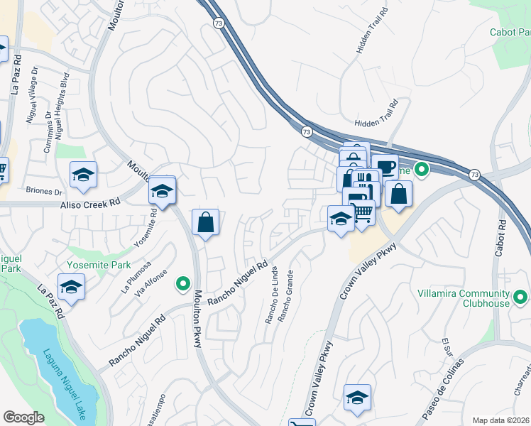 map of restaurants, bars, coffee shops, grocery stores, and more near 25003 La Mangusta in Laguna Niguel