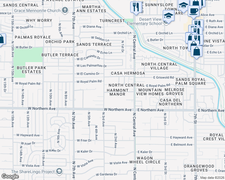 map of restaurants, bars, coffee shops, grocery stores, and more near 218 West Harmont Drive in Phoenix