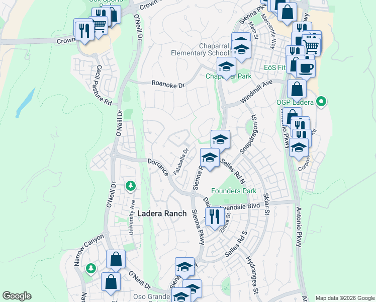 map of restaurants, bars, coffee shops, grocery stores, and more near 31 Walbert Lane in Mission Viejo