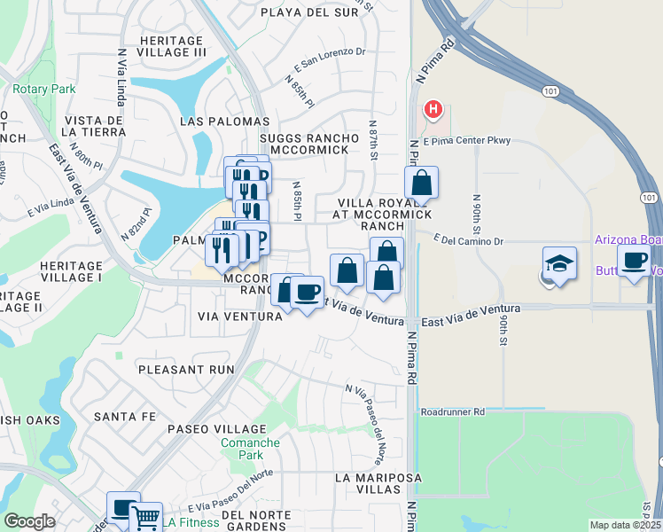 map of restaurants, bars, coffee shops, grocery stores, and more near 8150 North 86th Place in Scottsdale