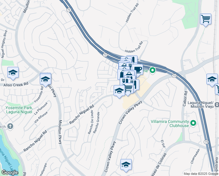 map of restaurants, bars, coffee shops, grocery stores, and more near 28093 Caldaro in Laguna Niguel