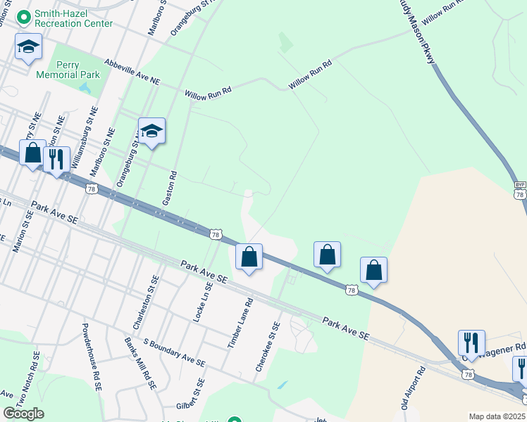 map of restaurants, bars, coffee shops, grocery stores, and more near 117 Warehouse Road in Aiken