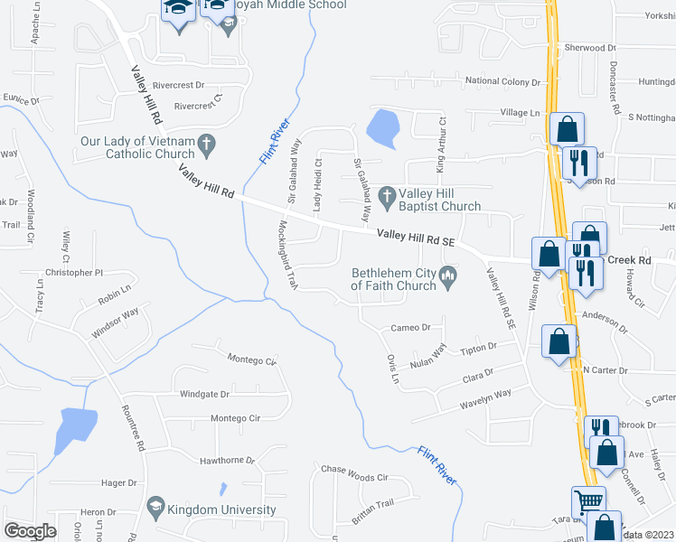 map of restaurants, bars, coffee shops, grocery stores, and more near 271 Hummingbird Way in Riverdale