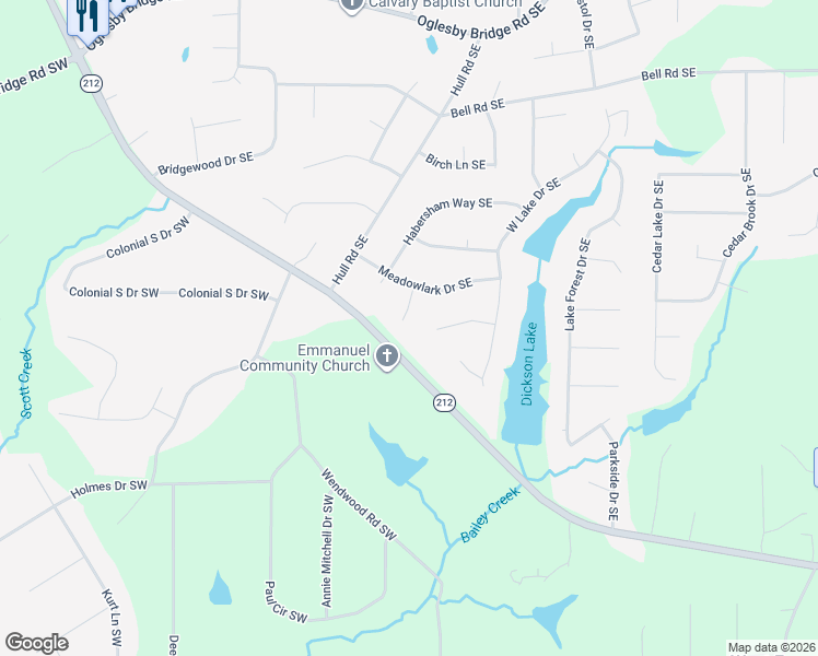 map of restaurants, bars, coffee shops, grocery stores, and more near 707 Morningside Circle Southeast in Conyers