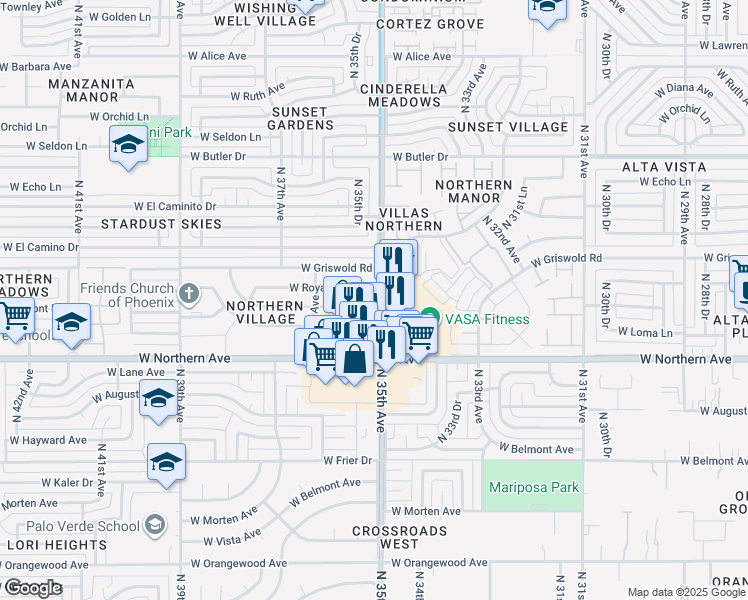 map of restaurants, bars, coffee shops, grocery stores, and more near 3502 West Harmont Drive in Phoenix