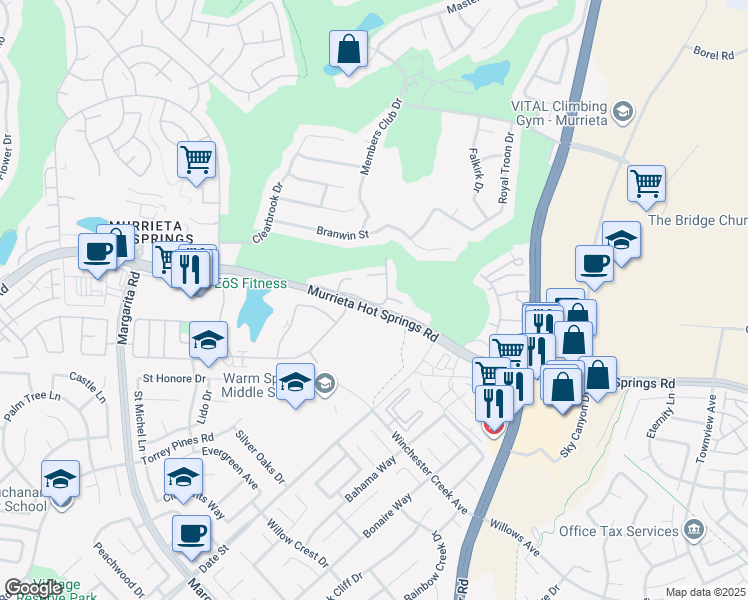 map of restaurants, bars, coffee shops, grocery stores, and more near 29370 Vía Frontera in Murrieta