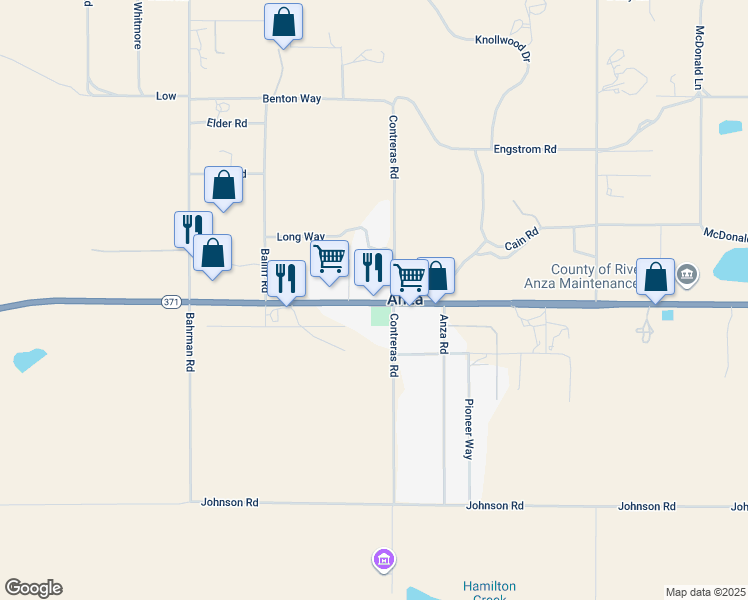 map of restaurants, bars, coffee shops, grocery stores, and more near California 371 in Anza