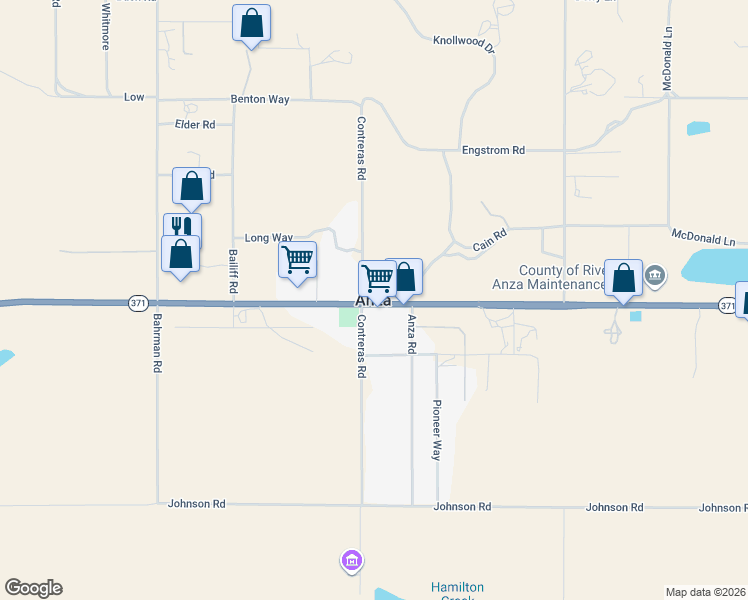 map of restaurants, bars, coffee shops, grocery stores, and more near in Anza