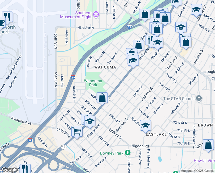 map of restaurants, bars, coffee shops, grocery stores, and more near 118 71st Street North in Birmingham