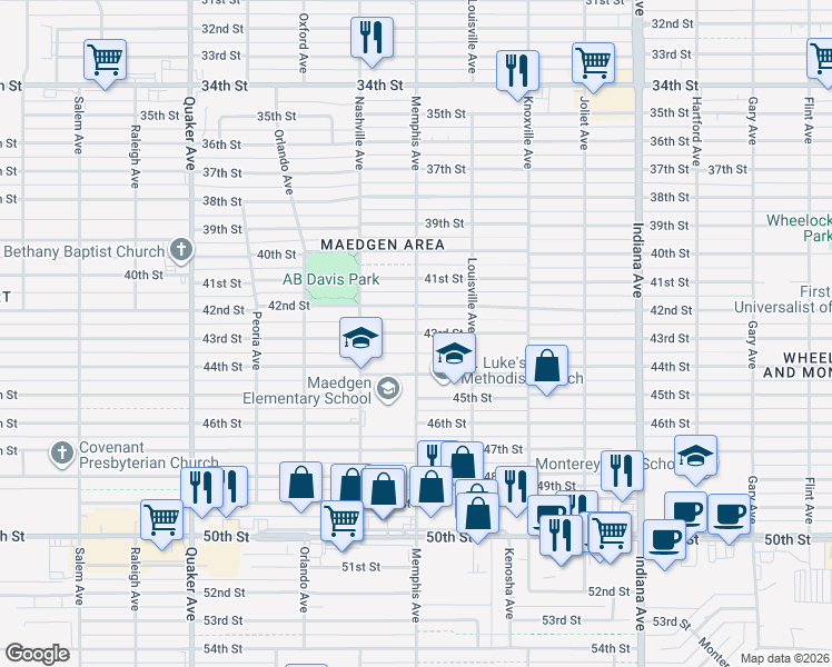 map of restaurants, bars, coffee shops, grocery stores, and more near 4300 Memphis Avenue in Lubbock