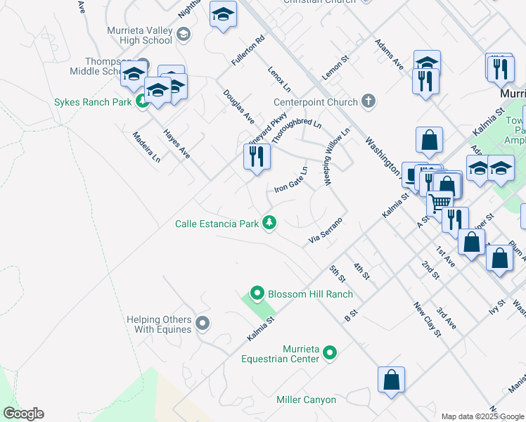 map of restaurants, bars, coffee shops, grocery stores, and more near 42455 Circulo Cavinara in Murrieta