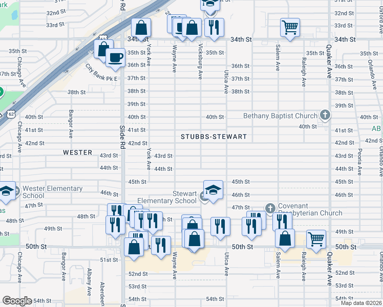 map of restaurants, bars, coffee shops, grocery stores, and more near 4901 43rd Street in Lubbock