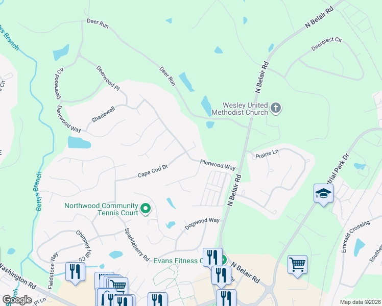 map of restaurants, bars, coffee shops, grocery stores, and more near 4405 Pierwood Way in Evans