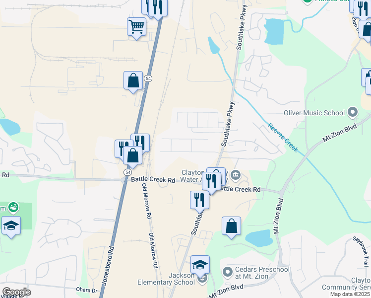 map of restaurants, bars, coffee shops, grocery stores, and more near 1497 Arbor Place Drive in Morrow