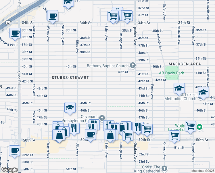 map of restaurants, bars, coffee shops, grocery stores, and more near 4520 43rd Street in Lubbock