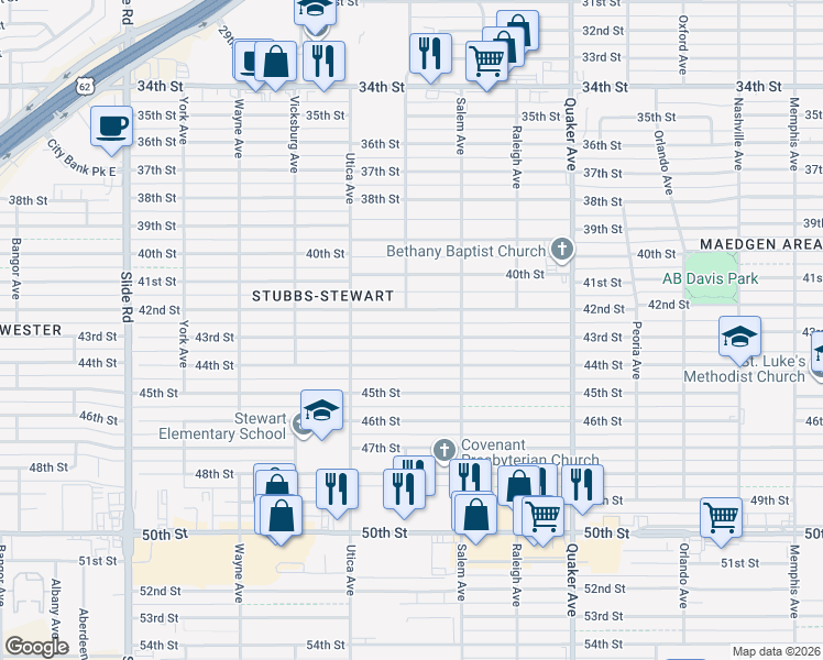 map of restaurants, bars, coffee shops, grocery stores, and more near 4620 43rd Street in Lubbock