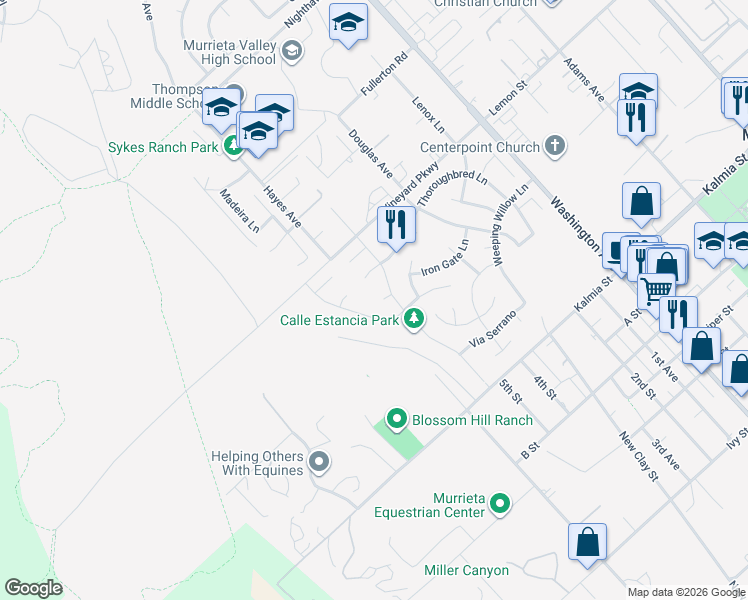 map of restaurants, bars, coffee shops, grocery stores, and more near 42497 Corte Cantante in Murrieta