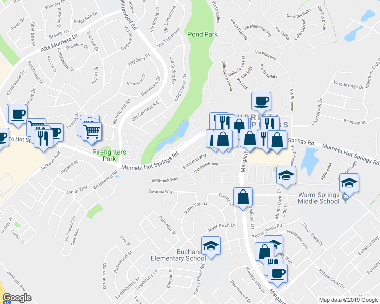 map of restaurants, bars, coffee shops, grocery stores, and more near 39723 Columbia Union Drive in Murrieta