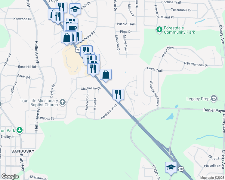 map of restaurants, bars, coffee shops, grocery stores, and more near in Forestdale