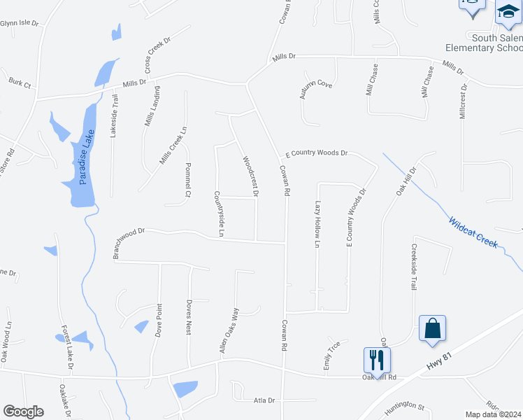 map of restaurants, bars, coffee shops, grocery stores, and more near 185 Woodcrest Drive in Covington