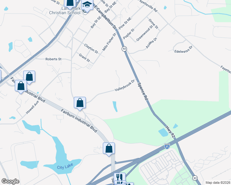 map of restaurants, bars, coffee shops, grocery stores, and more near 120 Valleybrook Drive in Fairburn