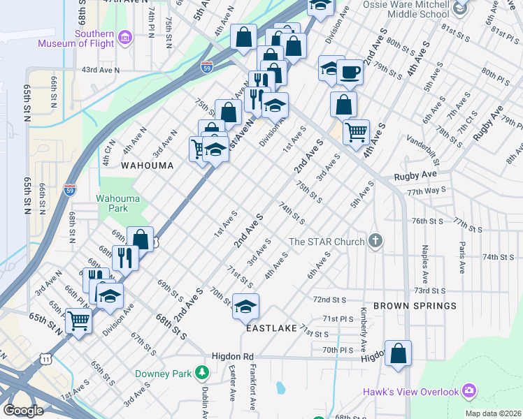 map of restaurants, bars, coffee shops, grocery stores, and more near in Birmingham