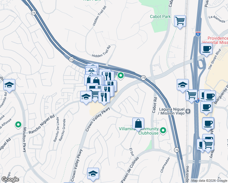 map of restaurants, bars, coffee shops, grocery stores, and more near 25500 Rancho Niguel Road in Laguna Niguel
