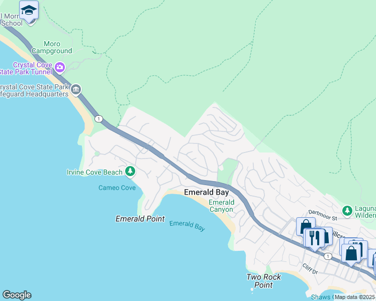 map of restaurants, bars, coffee shops, grocery stores, and more near 806 Emerald Bay in Laguna Beach