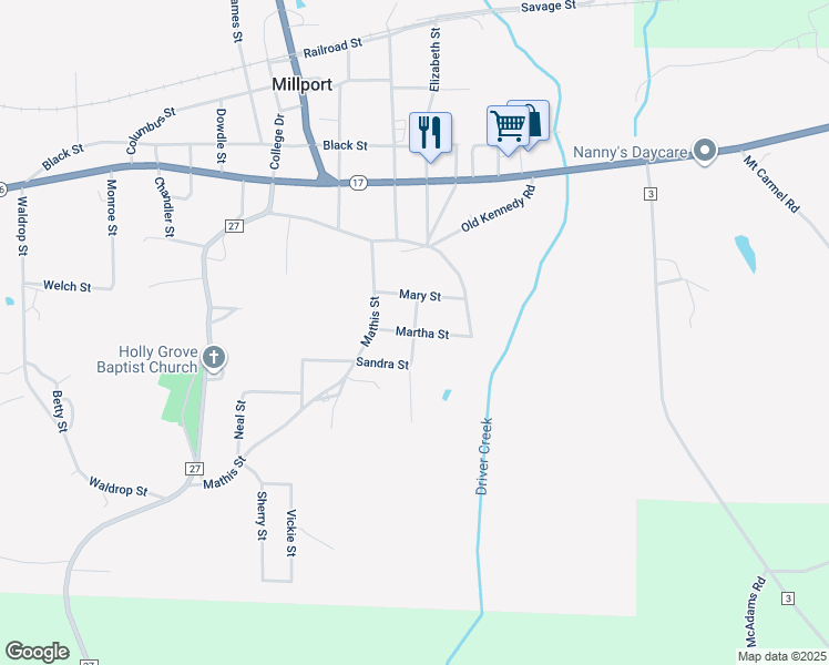 map of restaurants, bars, coffee shops, grocery stores, and more near Ann Street in Millport
