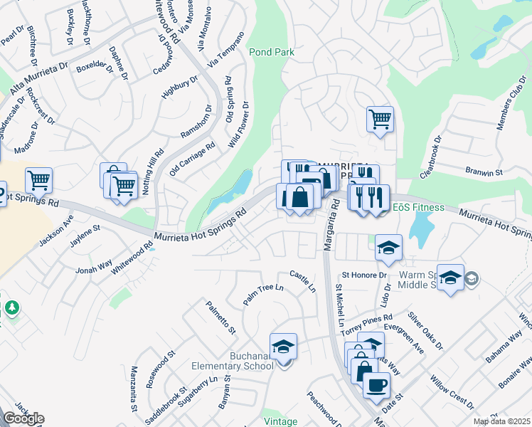 map of restaurants, bars, coffee shops, grocery stores, and more near 39687 Columbia Union Drive in Murrieta