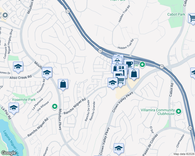 map of restaurants, bars, coffee shops, grocery stores, and more near 25122 La Jolla Way in Laguna Niguel