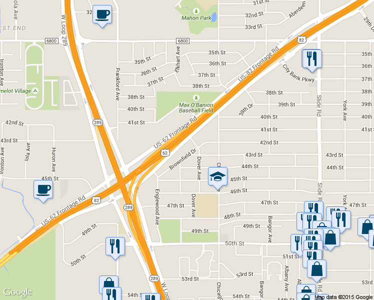map of restaurants, bars, coffee shops, grocery stores, and more near 5614 Brownfield Drive in Lubbock