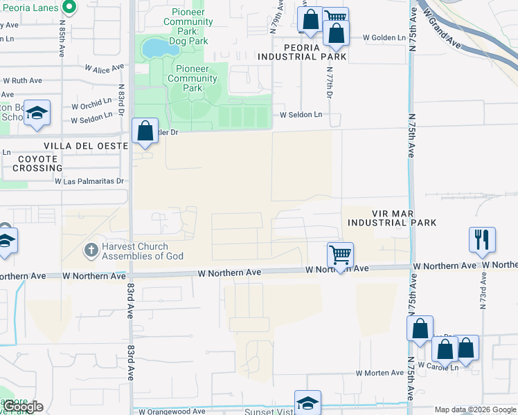 map of restaurants, bars, coffee shops, grocery stores, and more near 7908 West Northern Avenue in Glendale