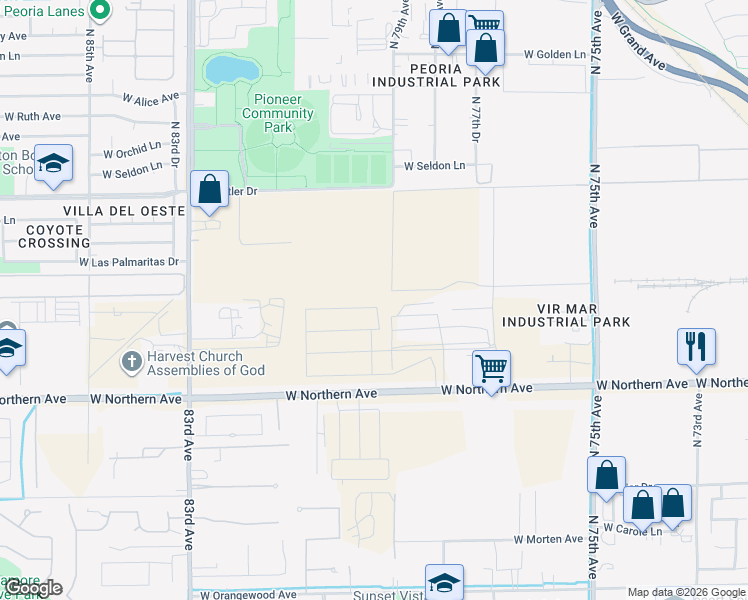 map of restaurants, bars, coffee shops, grocery stores, and more near 7908 West Northern Avenue in Glendale