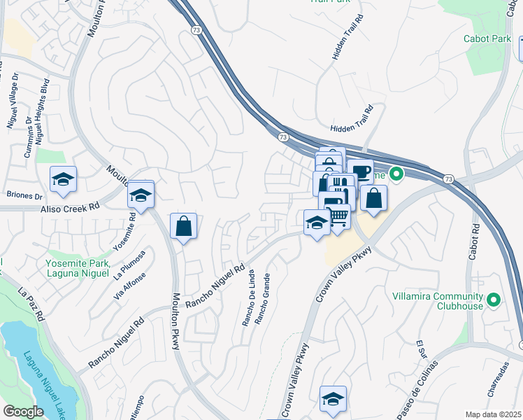 map of restaurants, bars, coffee shops, grocery stores, and more near 25122 La Jolla Way in Laguna Niguel