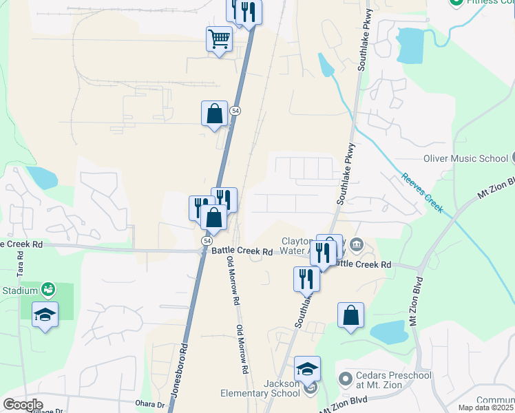 map of restaurants, bars, coffee shops, grocery stores, and more near 1436 Arbor Place Drive in Morrow