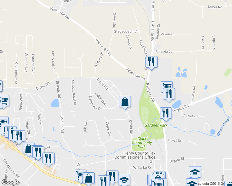 map of restaurants, bars, coffee shops, grocery stores, and more near 117 Oak Circle South in Stockbridge