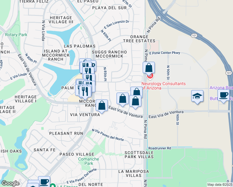 map of restaurants, bars, coffee shops, grocery stores, and more near 8150 North 86th Place in Scottsdale